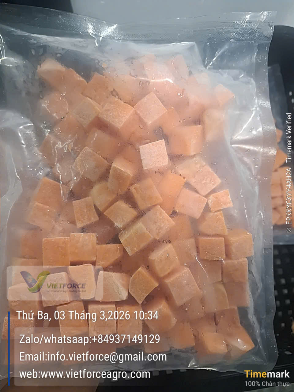 🥔 KHOAI LANG NGHỆ CẮT CUBE 15MM – 500G 🥔 FROZEN TURMERIC SWEET POTATO CUBES 15MM – 500G
